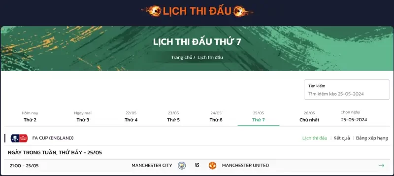 Lịch thi đấu bóng đá Bong88 2 Lịch thi đấu bóng đá tại Bong88